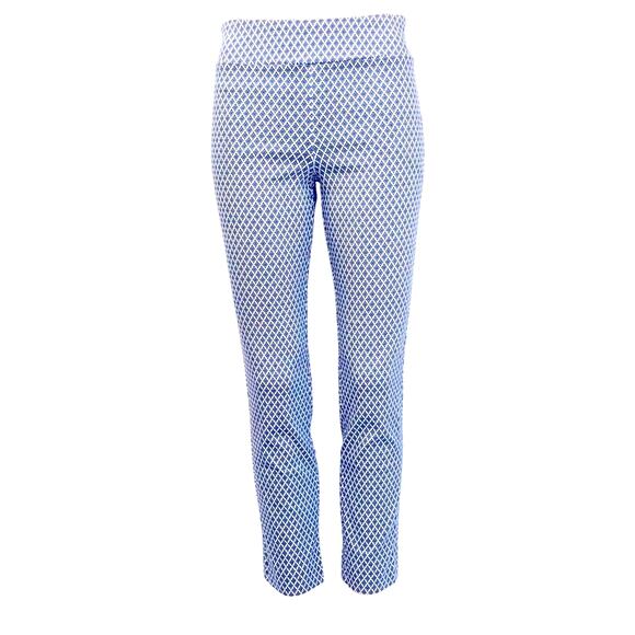 Margaret M Blue White Diamond Print Stretch Crop Pants Essential Wardrobe Staple - Picture 1 of 16